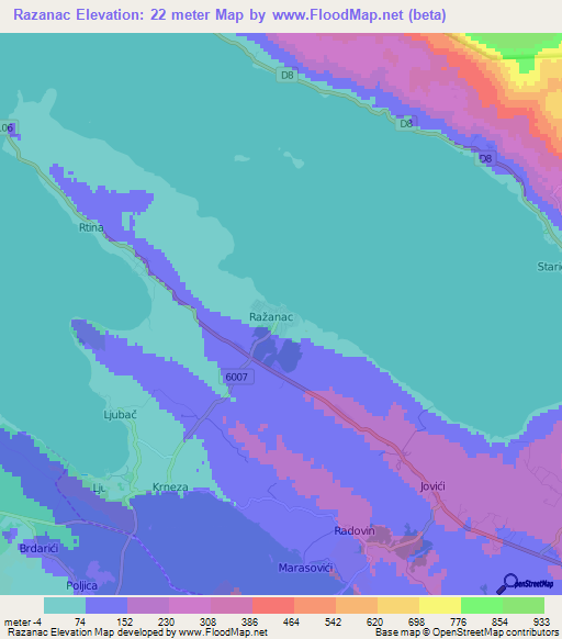 Razanac,Croatia Elevation Map