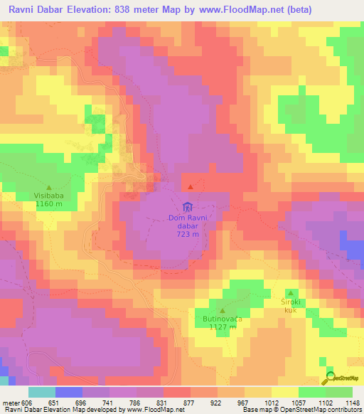 Ravni Dabar,Croatia Elevation Map