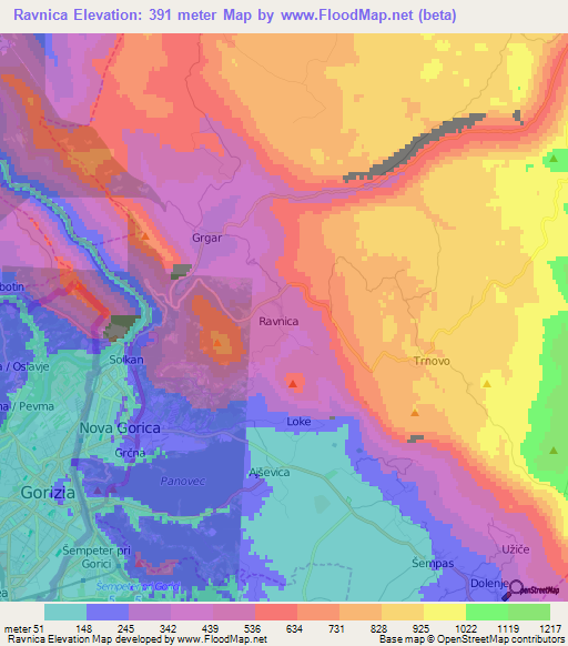 Ravnica,Slovenia Elevation Map