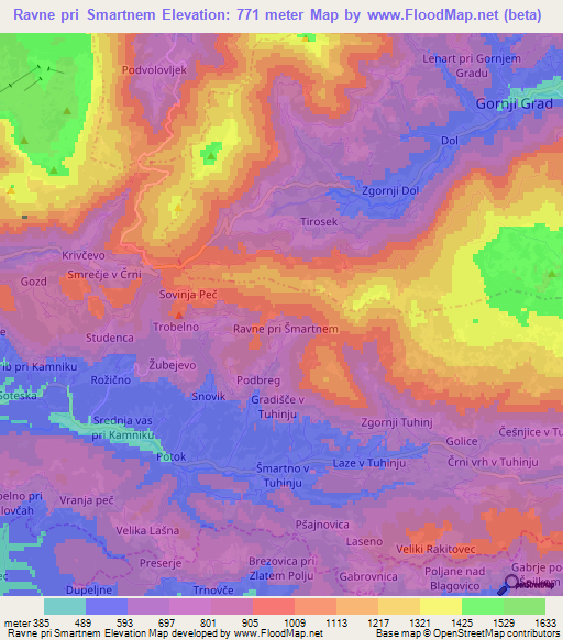 Ravne pri Smartnem,Slovenia Elevation Map