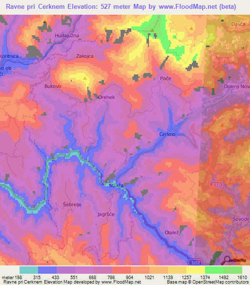 Ravne pri Cerknem,Slovenia Elevation Map