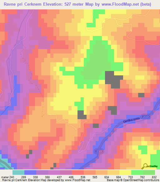 Ravne pri Cerknem,Slovenia Elevation Map