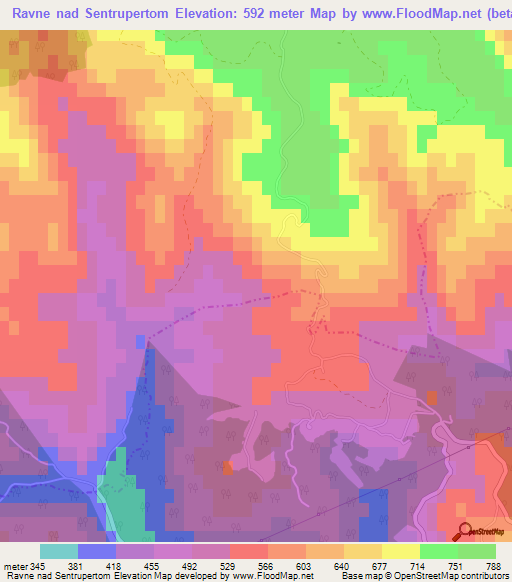 Ravne nad Sentrupertom,Slovenia Elevation Map