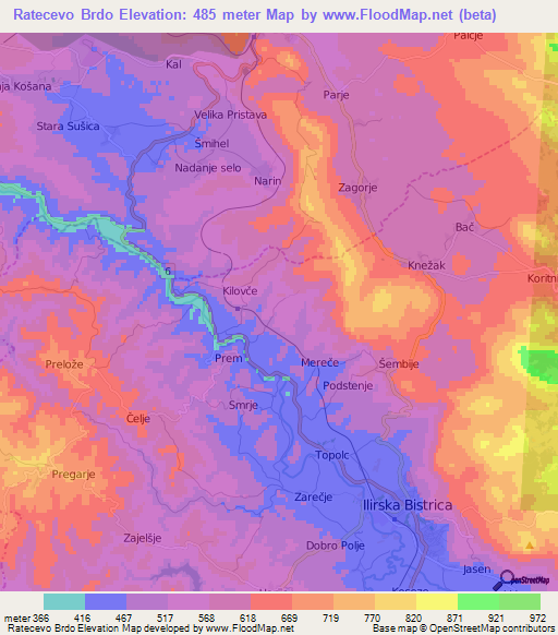 Ratecevo Brdo,Slovenia Elevation Map