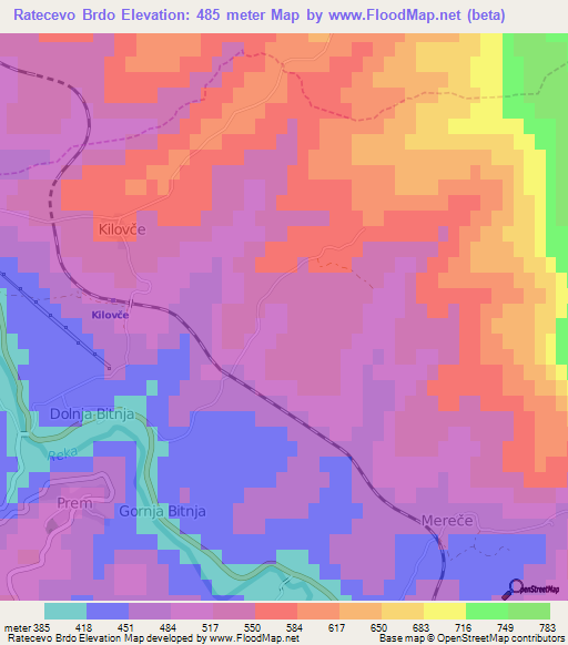 Ratecevo Brdo,Slovenia Elevation Map