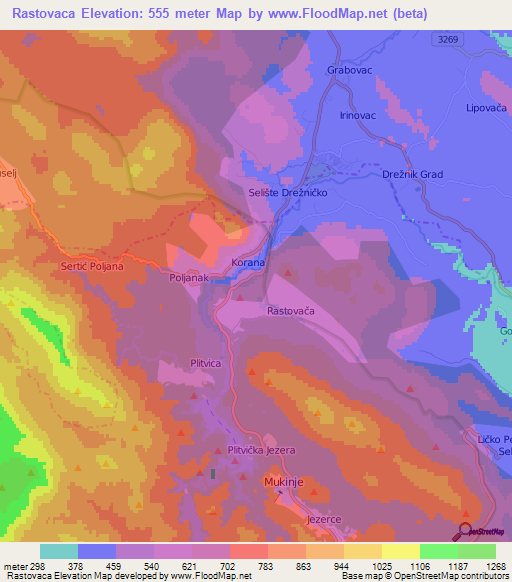 Rastovaca,Croatia Elevation Map