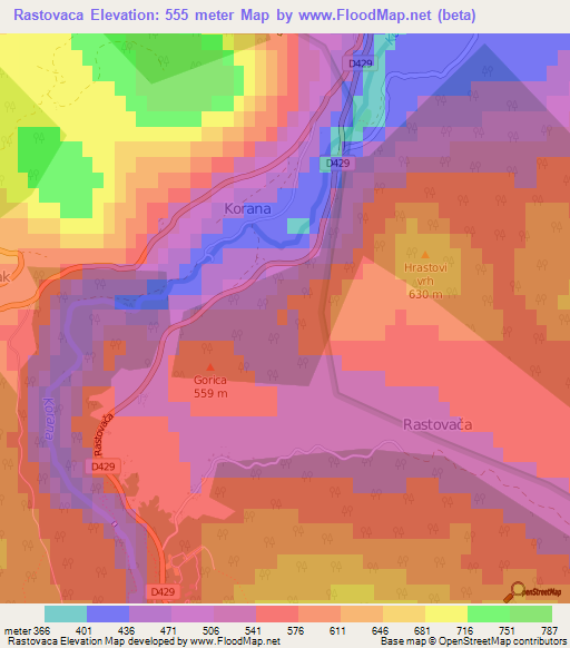 Rastovaca,Croatia Elevation Map