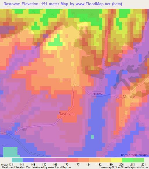 Rastovac,Croatia Elevation Map