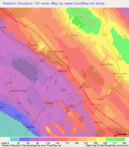 Rastevic,Croatia Elevation Map