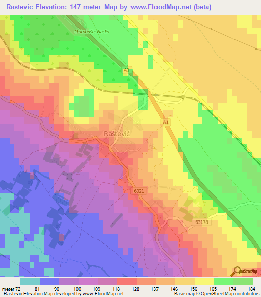 Rastevic,Croatia Elevation Map