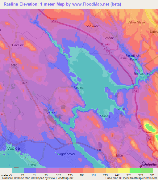 Raslina,Croatia Elevation Map