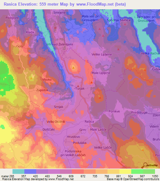 Rasica,Slovenia Elevation Map