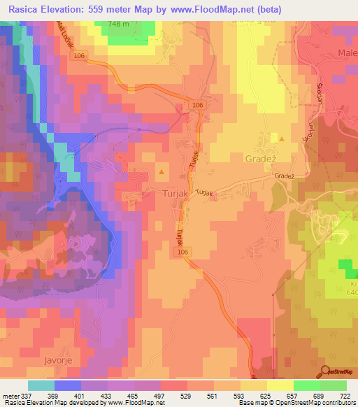 Rasica,Slovenia Elevation Map