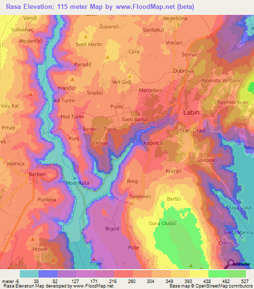 Rasa,Croatia Elevation Map