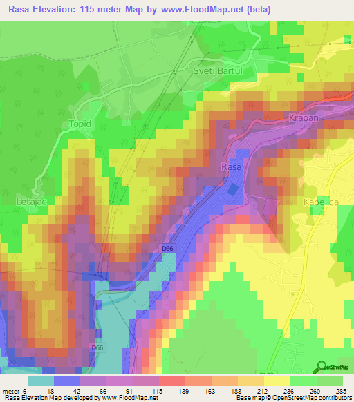 Rasa,Croatia Elevation Map