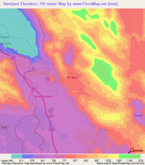 Ramljani,Croatia Elevation Map