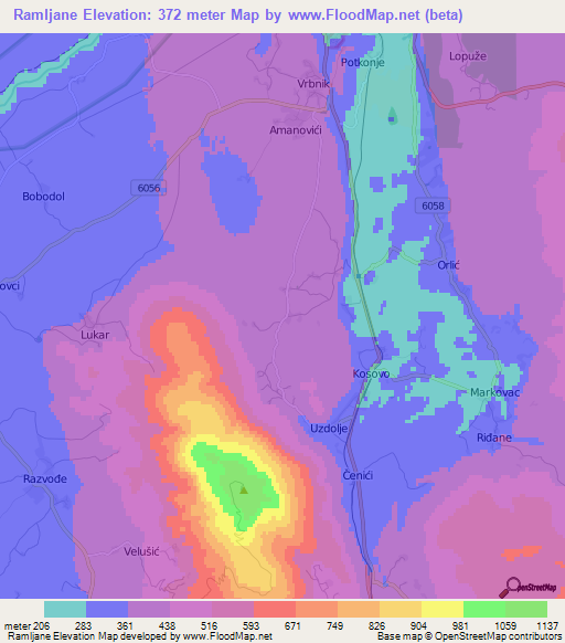 Ramljane,Croatia Elevation Map