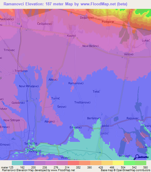 Ramanovci,Croatia Elevation Map