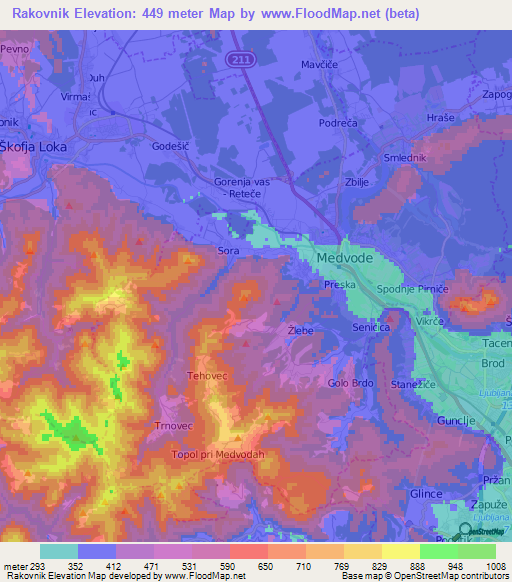 Rakovnik,Slovenia Elevation Map