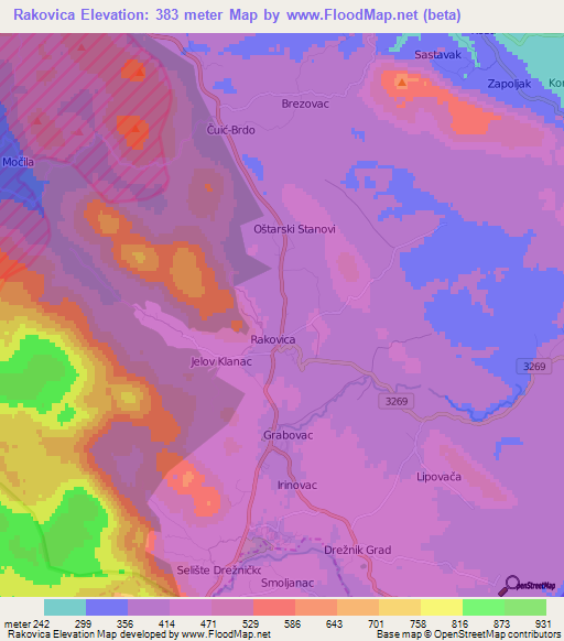 Rakovica,Croatia Elevation Map