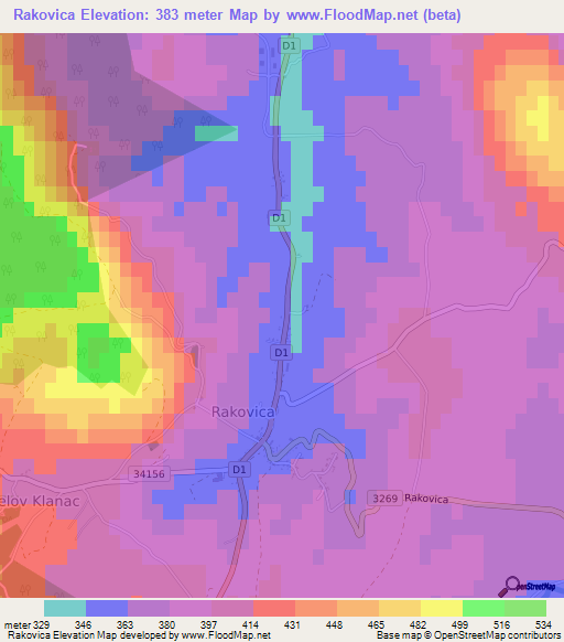 Rakovica,Croatia Elevation Map