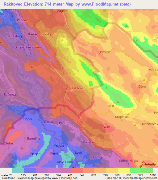 Rakitovec,Slovenia Elevation Map