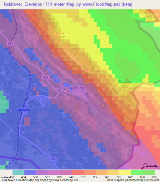 Rakitovec,Slovenia Elevation Map