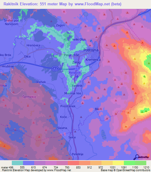 Rakitnik,Slovenia Elevation Map