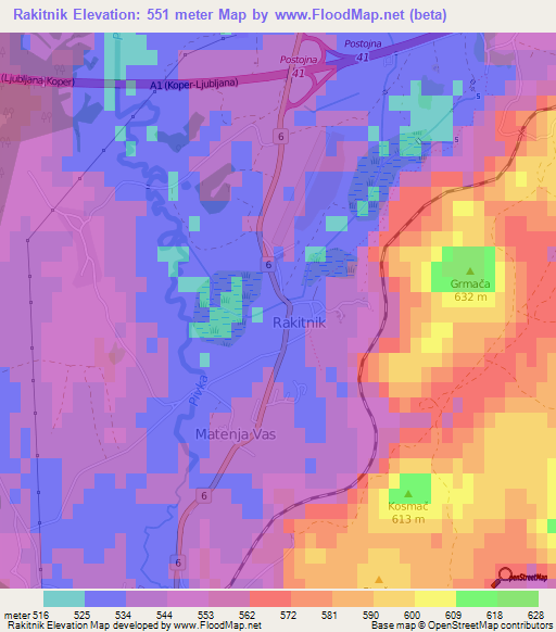 Rakitnik,Slovenia Elevation Map