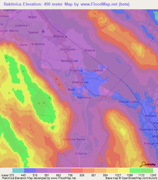 Rakitnica,Slovenia Elevation Map