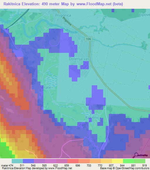 Rakitnica,Slovenia Elevation Map