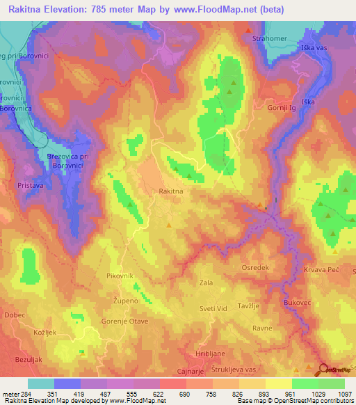 Rakitna,Slovenia Elevation Map