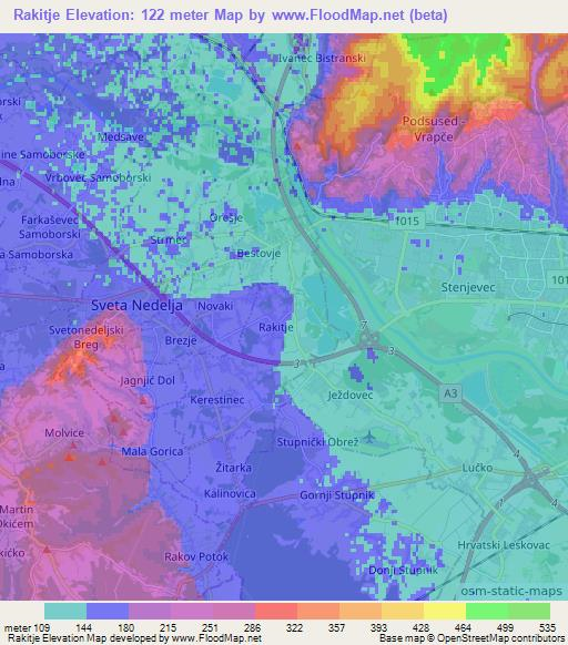 Rakitje,Croatia Elevation Map