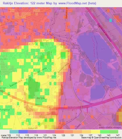 Rakitje,Croatia Elevation Map