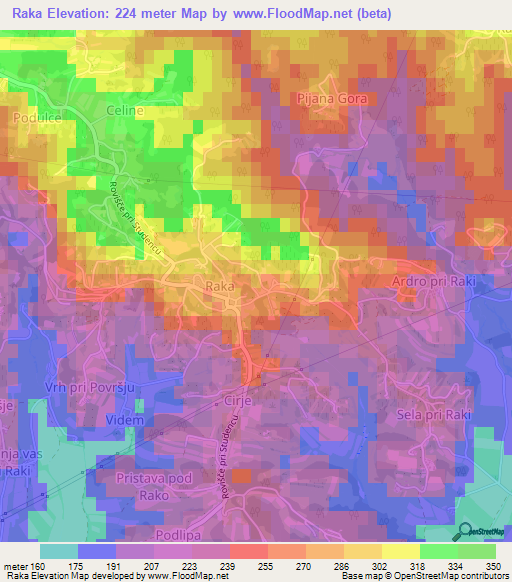 Raka,Slovenia Elevation Map