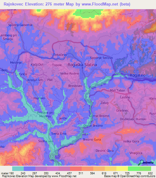 Rajnkovec,Slovenia Elevation Map