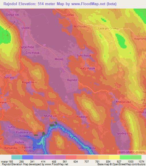 Rajndol,Slovenia Elevation Map