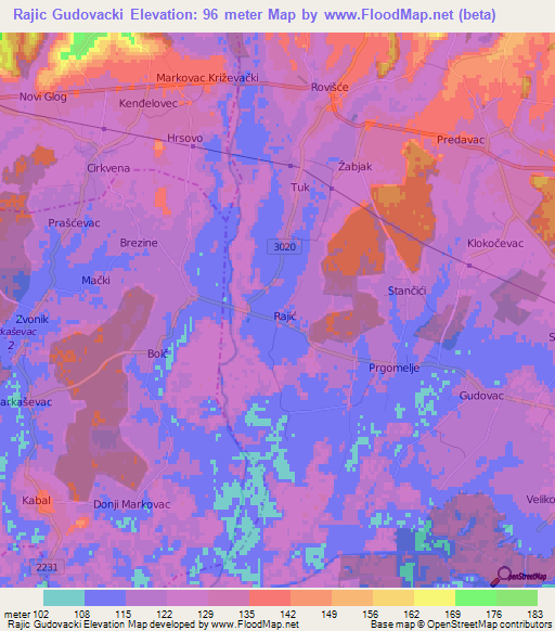 Rajic Gudovacki,Croatia Elevation Map