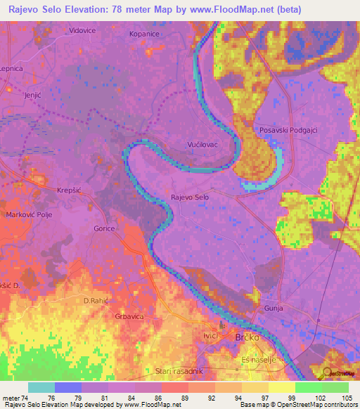 Rajevo Selo,Croatia Elevation Map