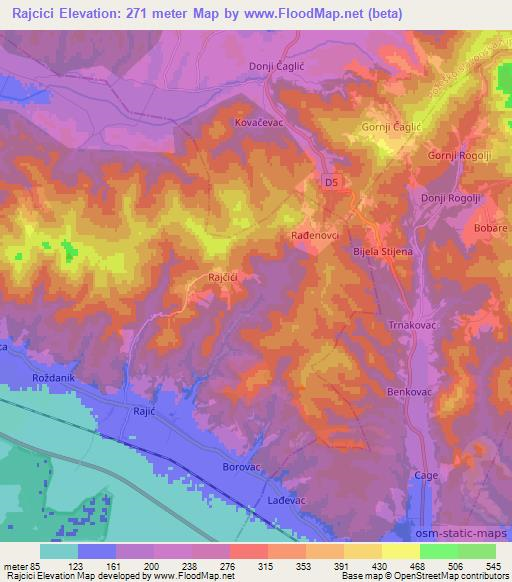 Rajcici,Croatia Elevation Map