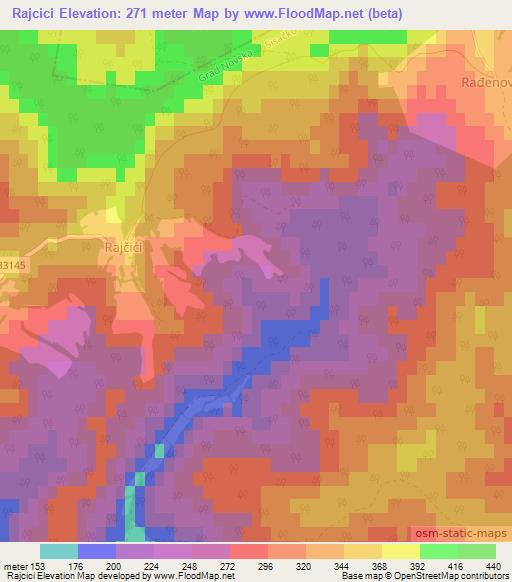 Rajcici,Croatia Elevation Map