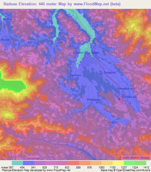 Raduse,Slovenia Elevation Map