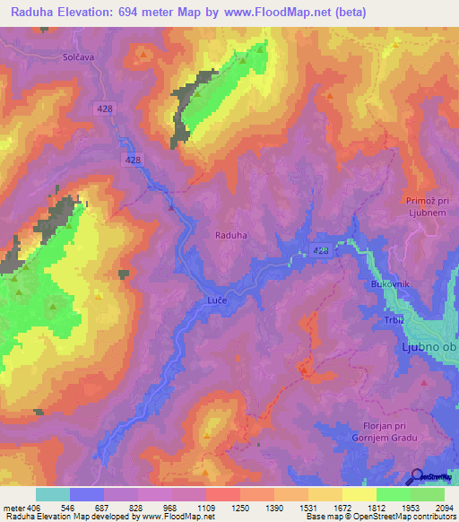 Raduha,Slovenia Elevation Map