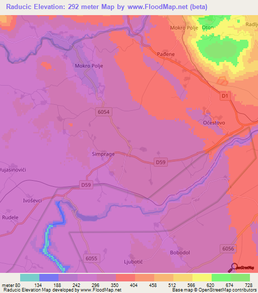 Raducic,Croatia Elevation Map