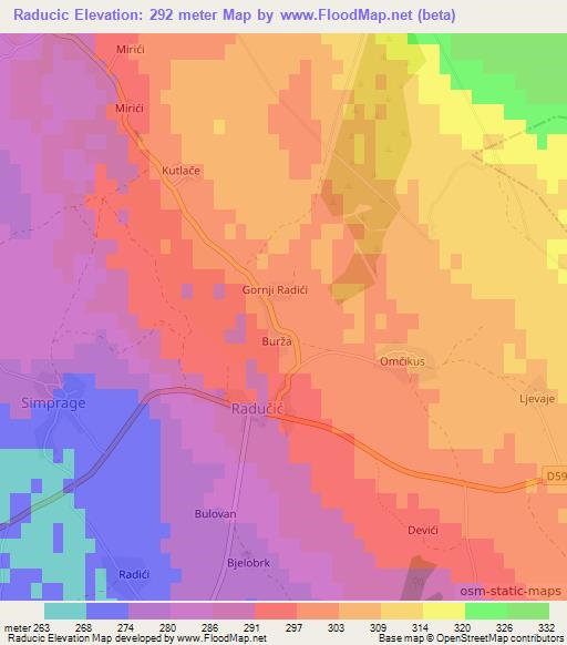 Raducic,Croatia Elevation Map