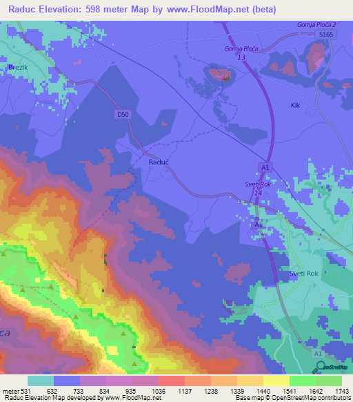 Raduc,Croatia Elevation Map