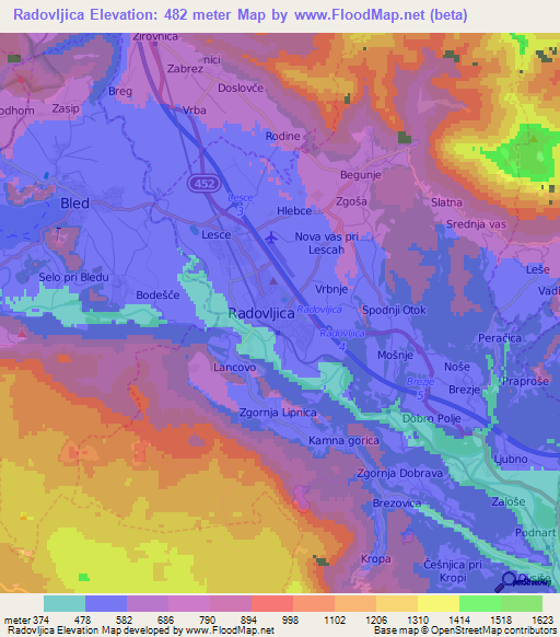 Radovljica,Slovenia Elevation Map