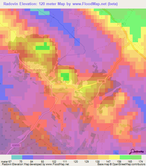 Radovin,Croatia Elevation Map