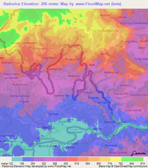 Radovica,Slovenia Elevation Map