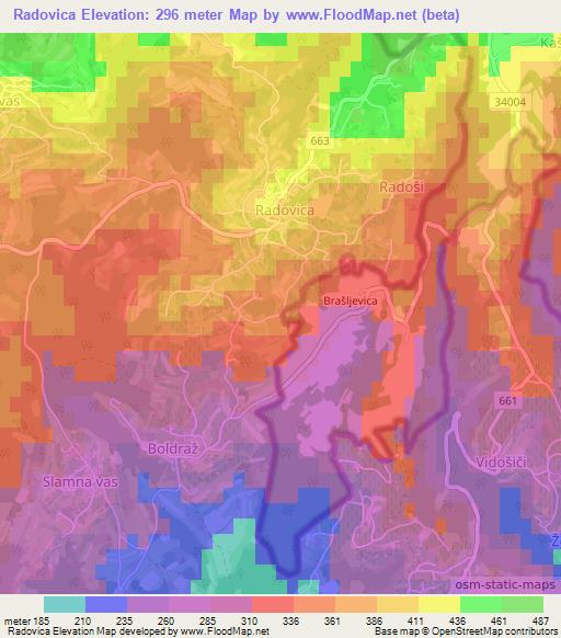 Radovica,Slovenia Elevation Map